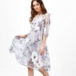 Sheer Gray Floral A-line Dress
